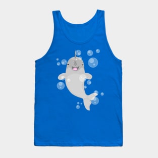 Cute happy narwal bubbles cartoon illustration Tank Top